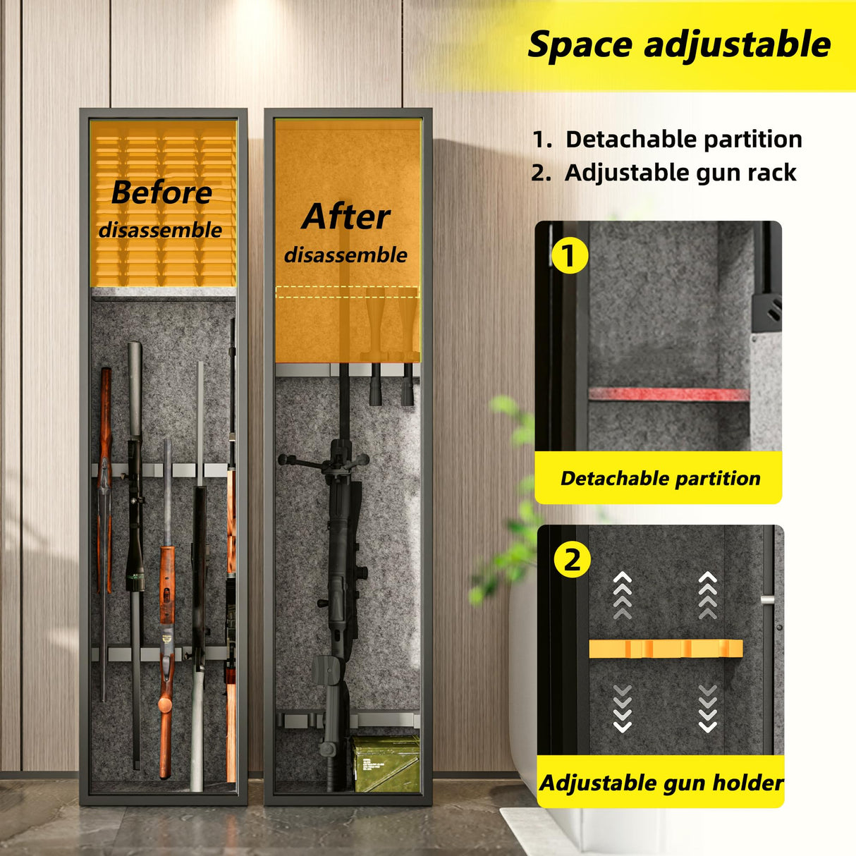 Welfiya 6-8 Gun Safes,Biometric Gun Safe for Pistols with Quick Access,57" Fireproof Cabinet with Adjustable Rack for Home Rifle and Shotguns,Fingerprint/Digital Keypad Lock,Black Welfiya