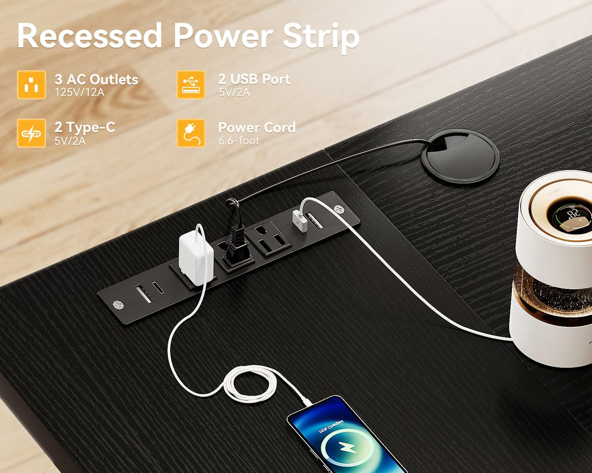 Coleshome 78 Inch Executive Desk with USB Ports, Large Computer Desk with Extra Thick, Long Mordern Office Desk, Workstation Business Furniture for Home Office, Black Coleshome