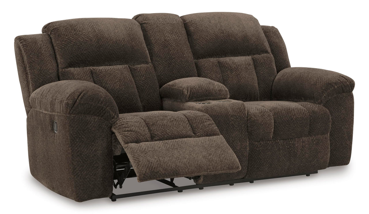 Signature Design by Ashley Frohn Modern Manual Double Reclining Loveseat with Console, Storage and Cup Holders, Dark Brown Signature Design by Ashley