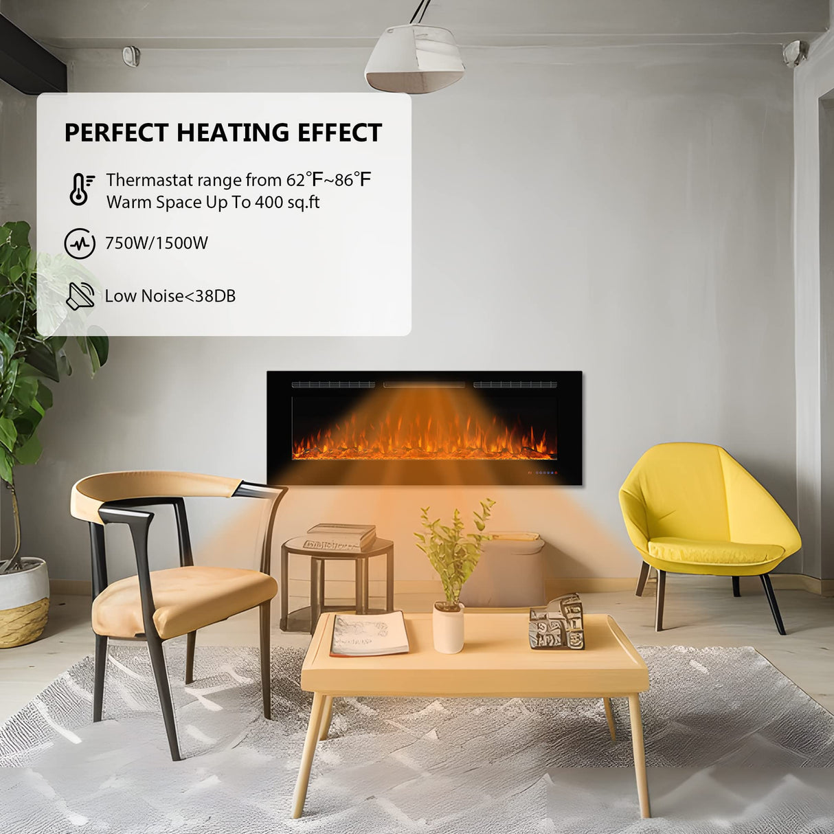 Dreamflame Smart Electric Fireplace 72inch, Recessed& Wall-Mounted Fireplace Inserts, Multicolor Flame w/5 Dimmer, WiFi Control Thermostat&Timer, Low Noise& Hardwire Connect, 1500W, Black Dreamflame