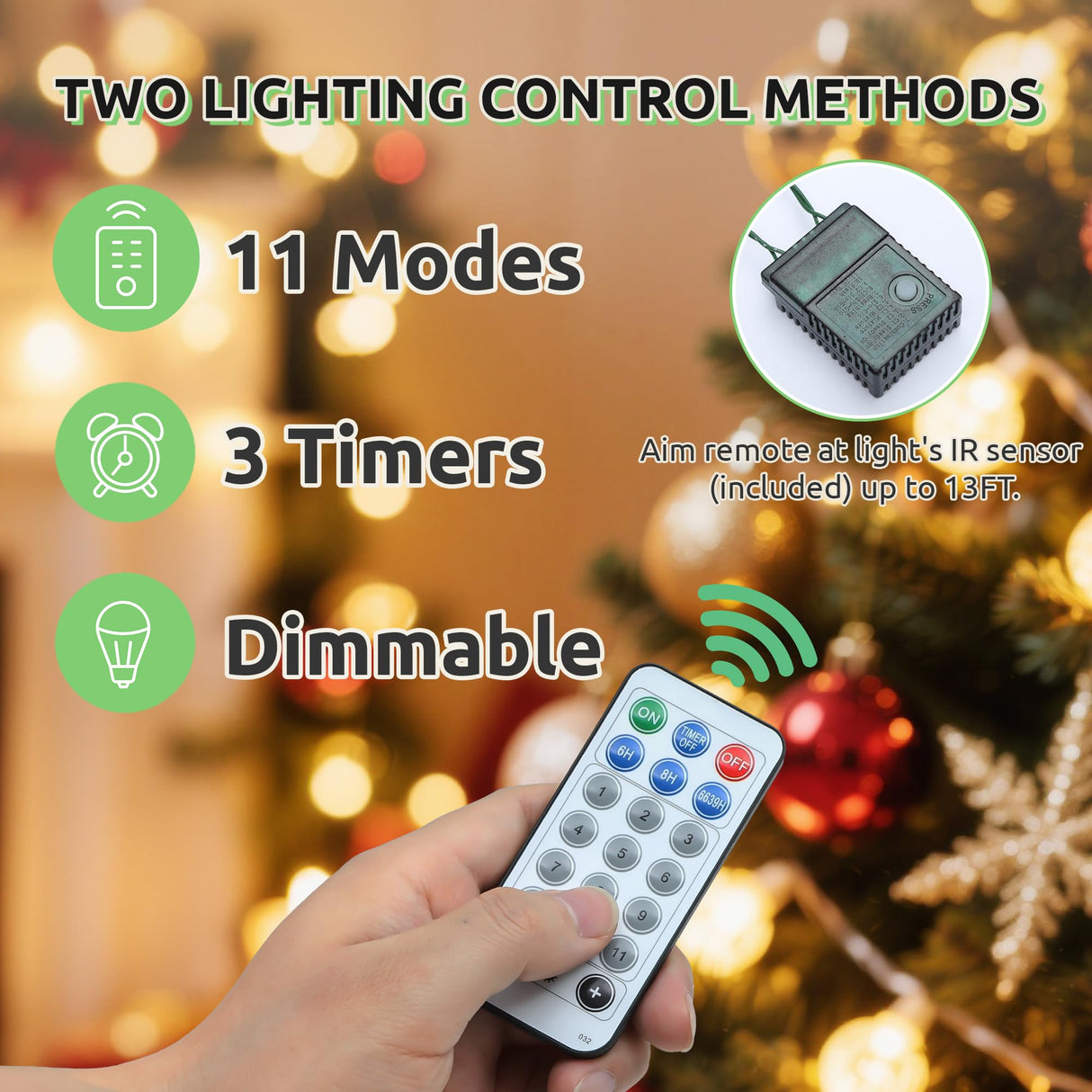 GOOBED Prelit Green Christmas Tree 7.5FT with Remote Control, Pre-Lit Green Artificial Hinged Spruce Christmas Tree with 1450 Tips, 550 LED Lights and 11 Light-Modes for Home, Party Decoration GOOBED