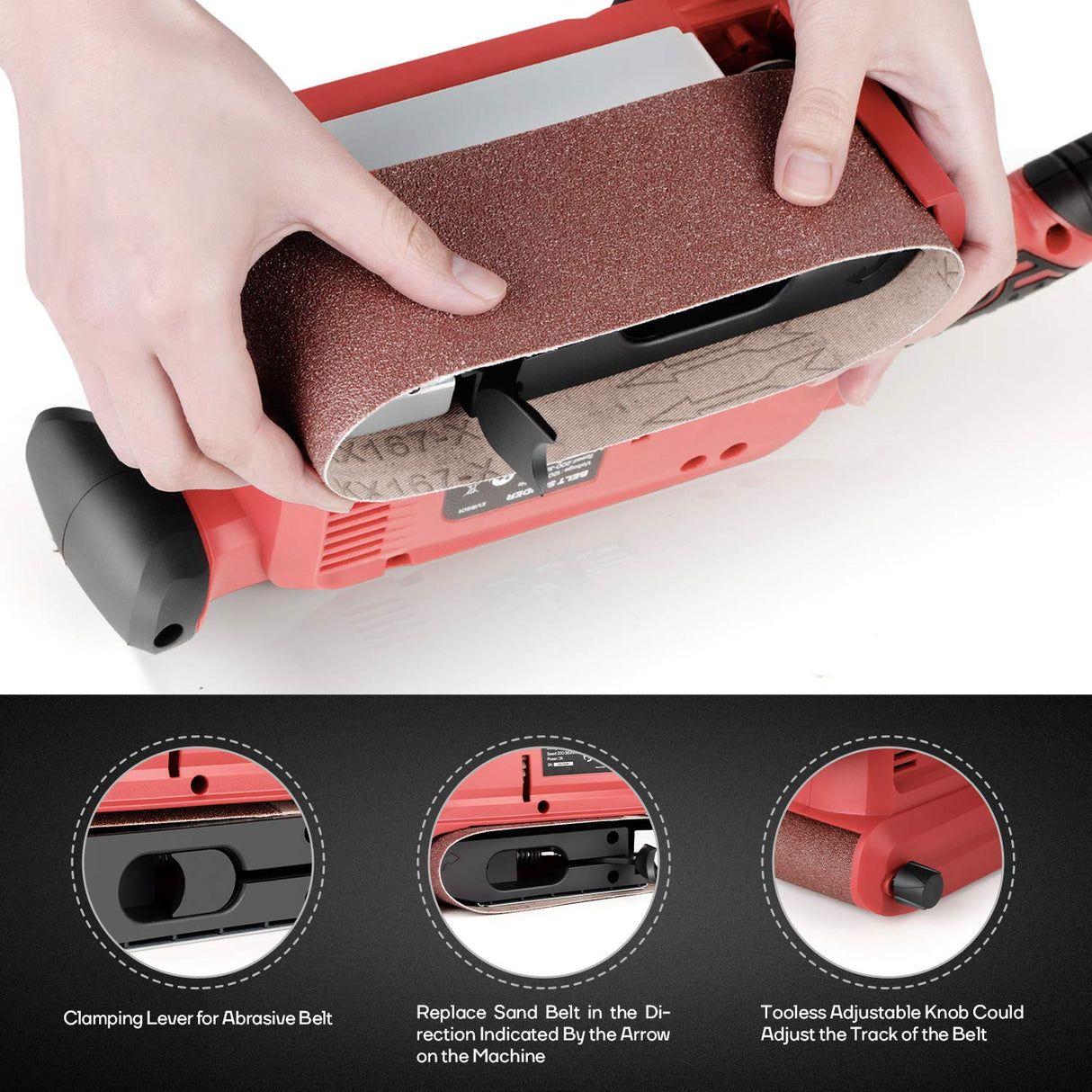 Eastvolt 7 Amp Belt Sander 200-360RPM with 6 Variable Speed, 3 x 18 Inch Belt Sander with 20 Pcs Sanding Belts, Screw Clamps, Dust Bag Eastvolt