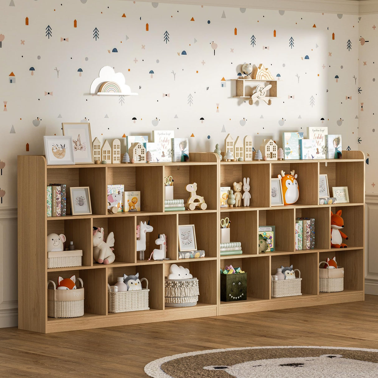 DIYART Oak Bookshelf, Wood Bookcase with 3 Tier Open Shelves, 10-Cube Minimalist Storage Shelf for Living Room, Bedroom, 55.1" W x 42.5" H DIYART