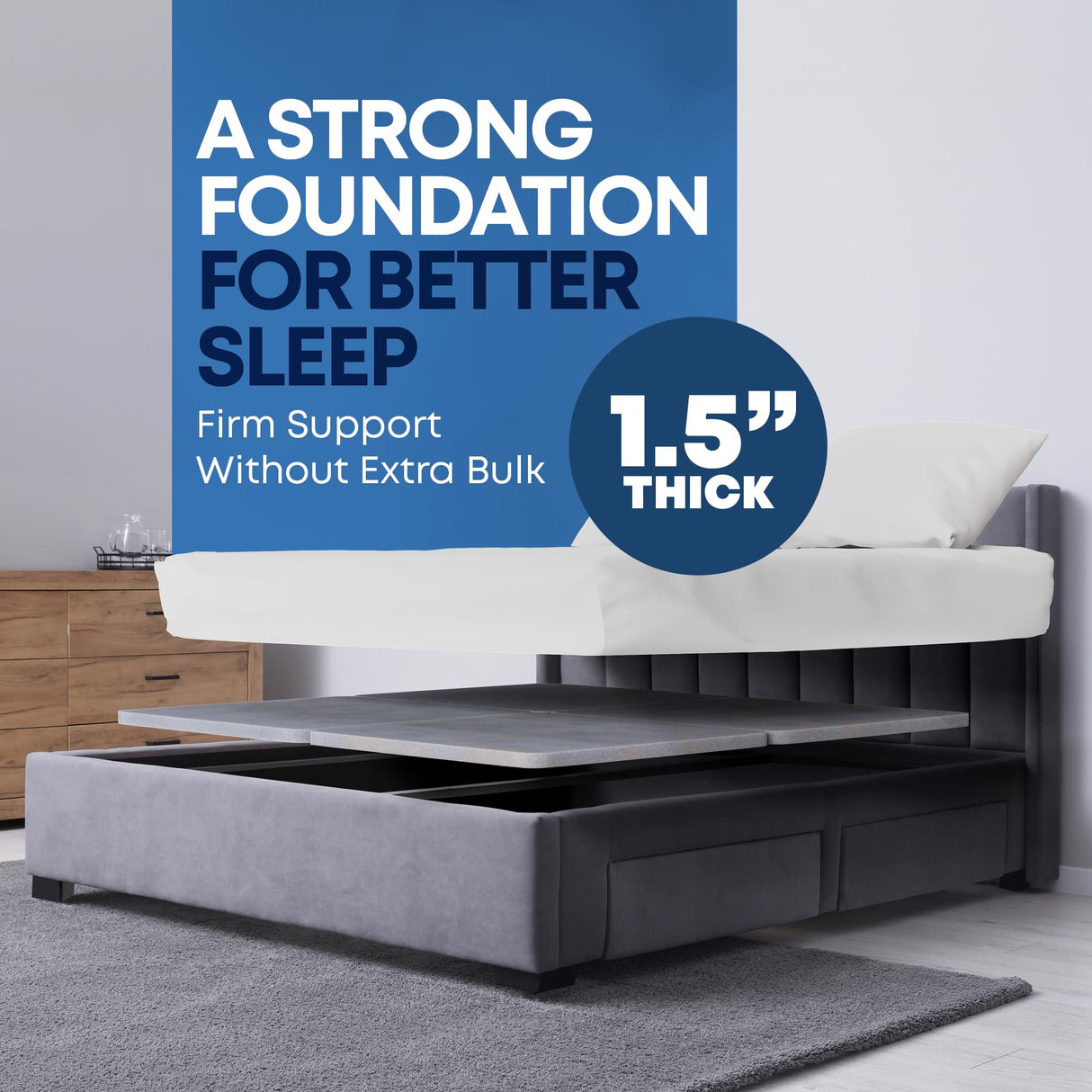 Greaton, Premium 38mm Split Wood Bunkie Board for Queen Size Bed - 4-Piece Under Mattress Support Board, Fully Assembled, Fabric Ventilation Cover - Replaces Wooden Slats or Box Spring for Bed Frames Greaton