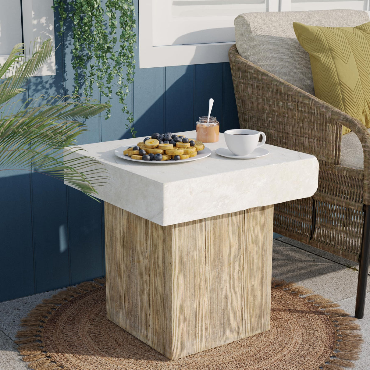 SUNBURY Outdoor Concrete Coffee Table, 20" W Patio Dining Table, Outdoor Table Square in Antique Beige Coffee Table for Patio, Garden, Backyard SUNBURY