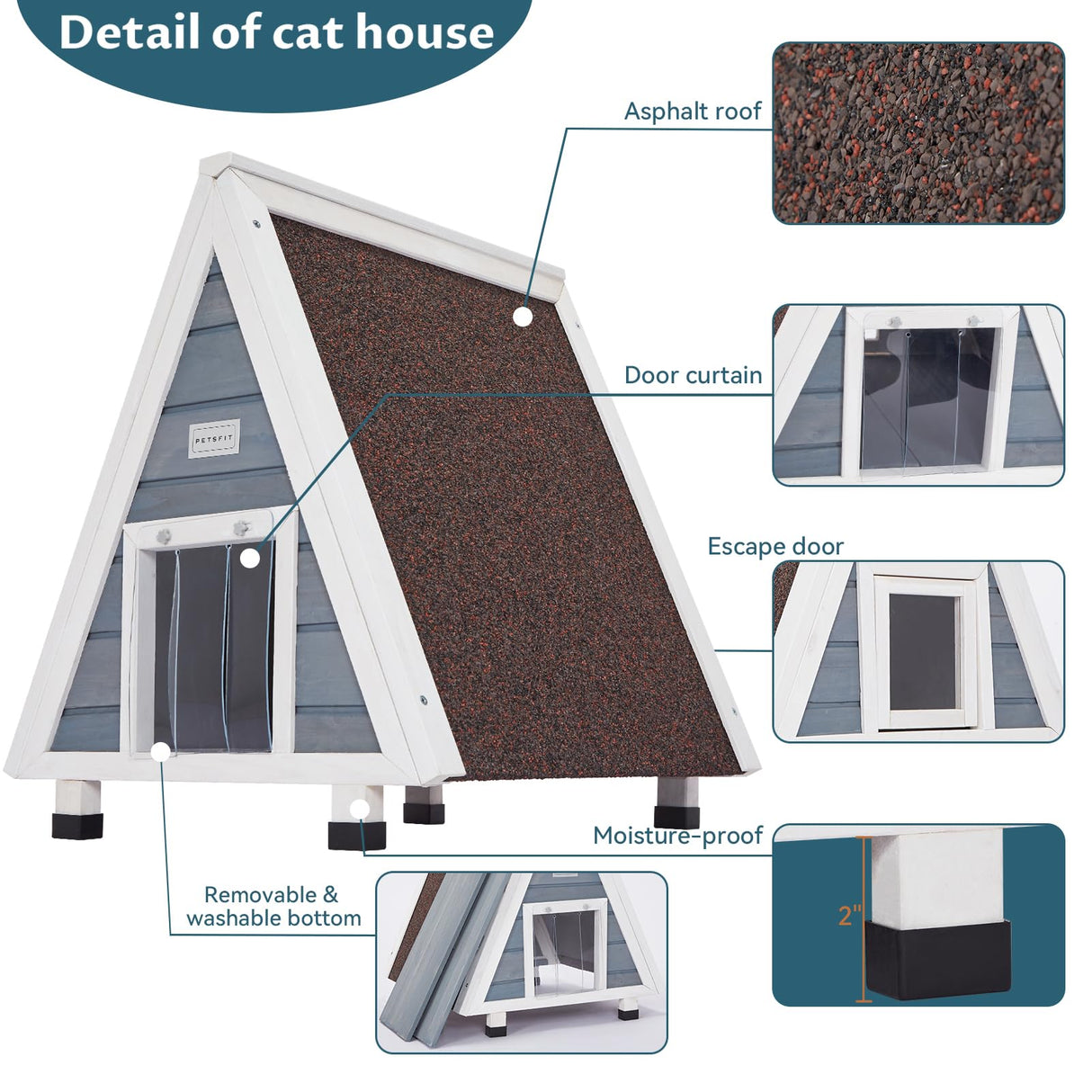 Petsfit Cat House for Outdoor Indoor Cats Weatherproof, Outside Feral Cat Shelter with Escape Door Petsfit