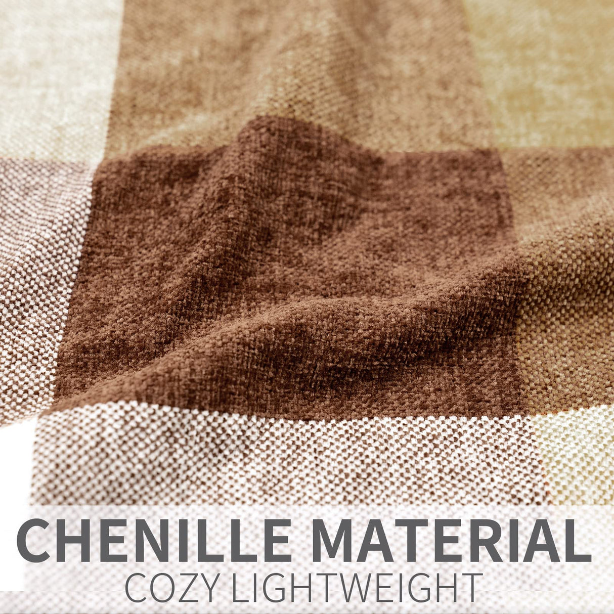 RECYCO Buffalo Paid Chenille Throw Blanket for Couch, Soft Cozy Decorative Buffalo Check Blanket Throw with Tassels for Bed Sofa, Lightweight Chenille Knitted Throw, Plaid Brown Off White, 50'' x 60'' RECYCO