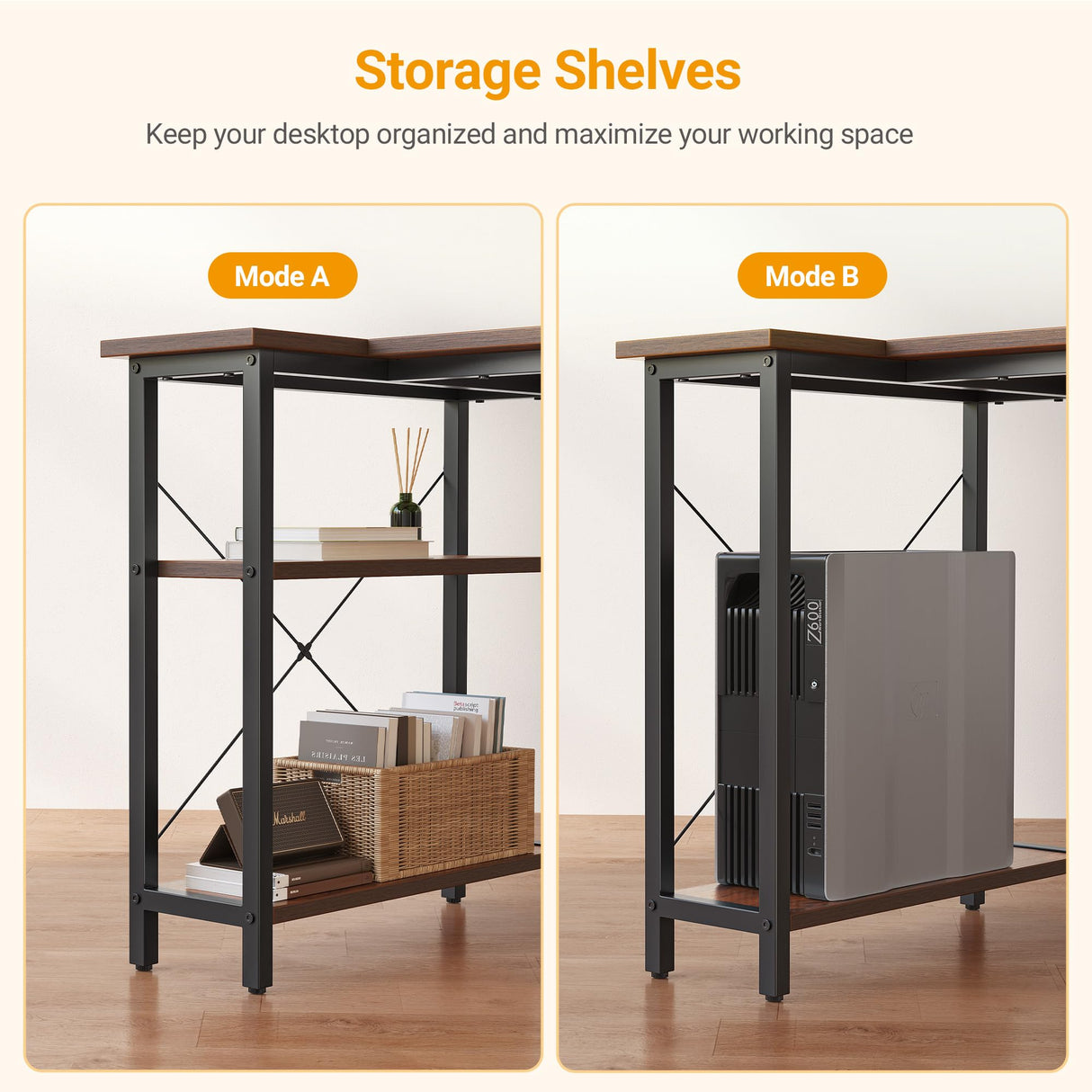 CubiCubi L Shaped Desk, 47 Inch Computer Desk with Reversible Storage Shelves Home Office Corner Desk Study Writing Table, Deep Brown CubiCubi