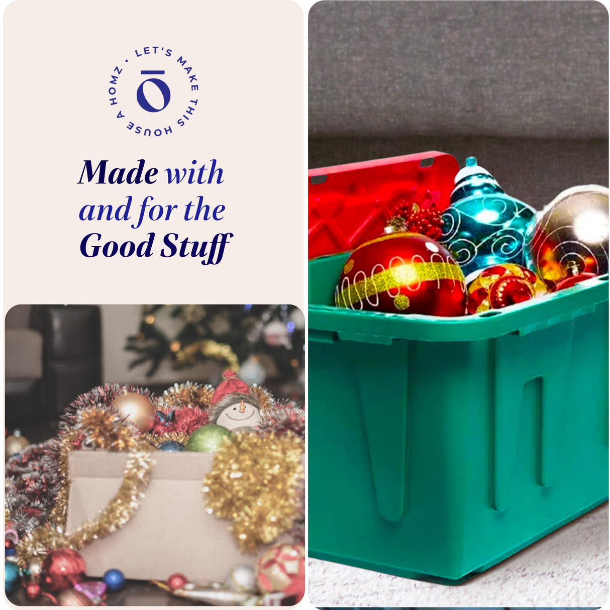 HOMZ 2-Pack Durabilt, Heavy Duty Plastic Storage Bins with Lids, 27 Gallon, Green/Red - Stackable Container Boxes for Holiday, Attic, and Garage Organization HOMZ