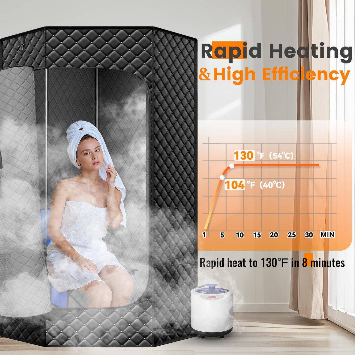 Manastin Portable Large Home Steam Sauna with 3L High Capacity Steamer, Personal Sauna Tent with Remote Control, 15 Levels Sauna Box with Folding Chair, Black (Large) Manastin