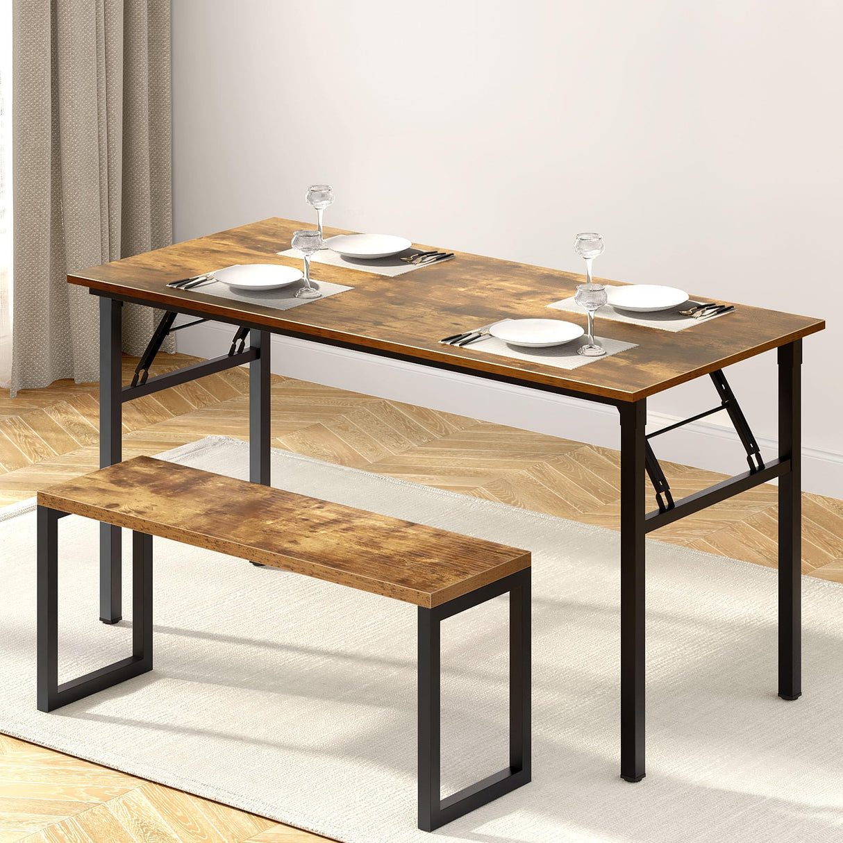 Need Home Office Desk Large Computer Desk 60 inch Sturdy Table Foldable Desk Gaming Computer Table No Assembly Required, Rustic Brown&Black Frame AC5FB(152.4 * 60) Need