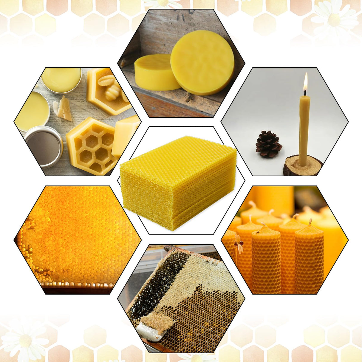 20Pcs Beeswax DIY Candle Making Kit, Natural Beeswax Honeycomb Sheets for Candle Making Beekeeping, Beehive Wax Foundation Sheets Candle Rolling Kit for Beeswax Sheets & Decorations (132 x 90 mm) Flylin