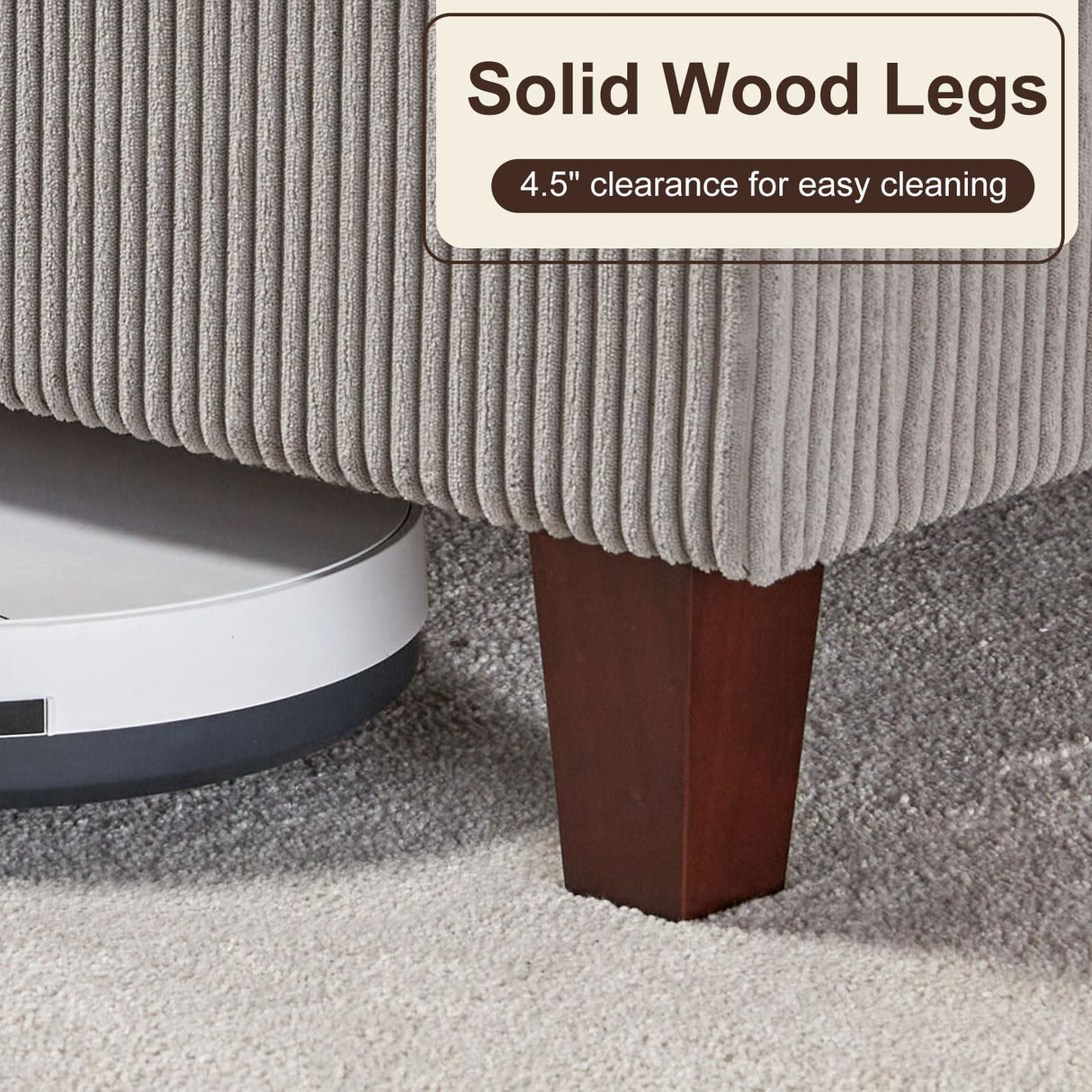 HOWE King Size Upholstered Platform Bed Frame, Wingback Bed with 50.8" Headboard, Corduroy/Solid Wood Leg/No Box Spring Needed/Noise Free/Taupe HOWE