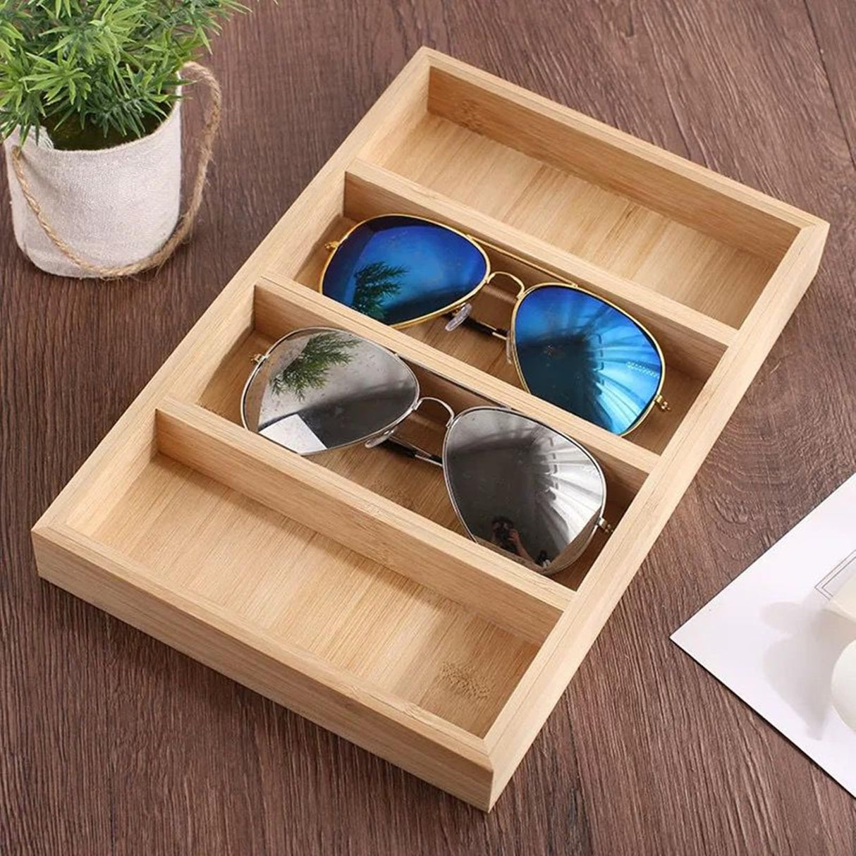 TANG SONG 1 Pack Bamboo 4-Slot Sunglass Display Tray Eyewear Storage Case for Home or Office TANG SONG