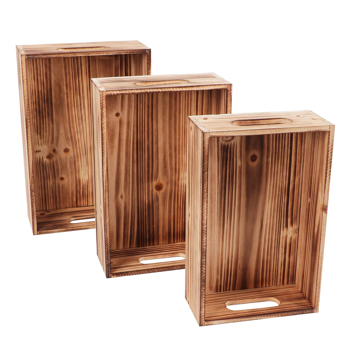 PHOENANCEE Wood Crates For Display,Rustic Crate Storage Decorative Boxes Set of 3,Wooden Nesting Box with Handles Farmhouse Container Basket Bin Home Decoration with Natural Wood Aroma,L+M+S PHOENANCEE