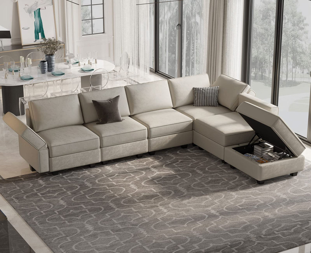 Belffin Modular Velvet Sectional Sofa with Chaise Lounge Sectional Sleeper Sofa with Storage Chaise Sofa Bed Couch for Living Room Grey Belffin