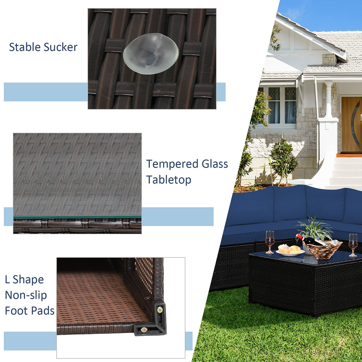 Tangkula 6 Pieces Patio Furniture Set, Outdoor Rattan Sofa Set, Wicker Conversation Set w/Tempered Glass Coffee Table & Cushions, Sectional Sofa Set for Backyard, Garden, Balcony, Poolside Tangkula