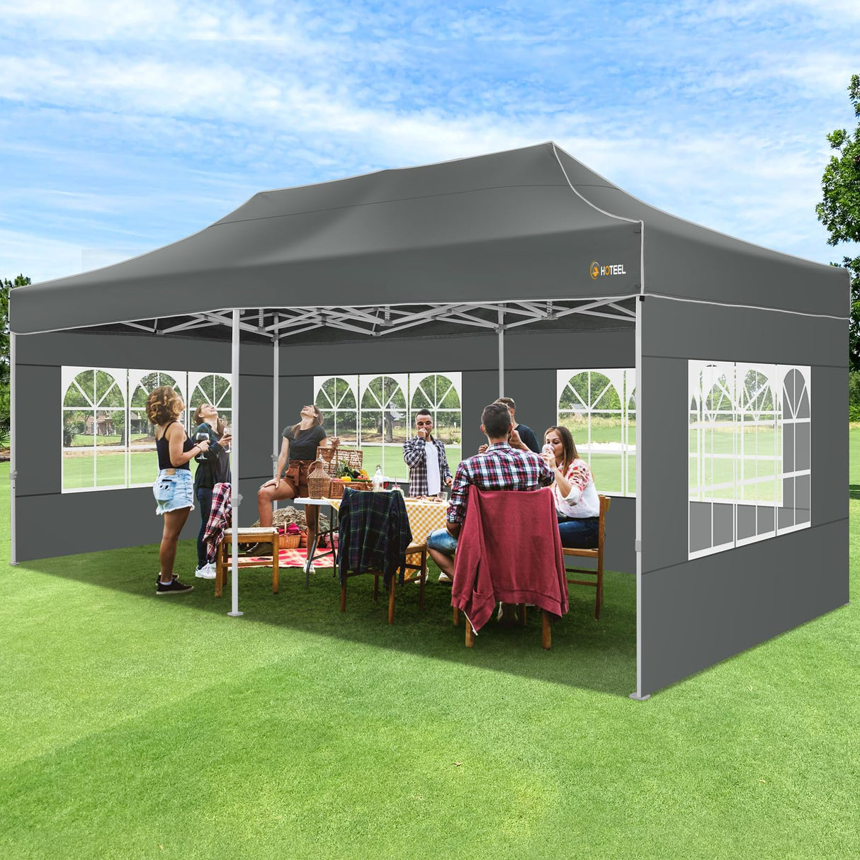 HOTEEL 10x20 Pop up Canopy Tent for Parties, Heavy Duty Easy Setup Tent with 6 Sidewalls, Outdoor Commercial Instant Gazebo for Wedding Event, with Roller Bag & Sand Bags, Grey(Hexagonal Frame) Hoteel