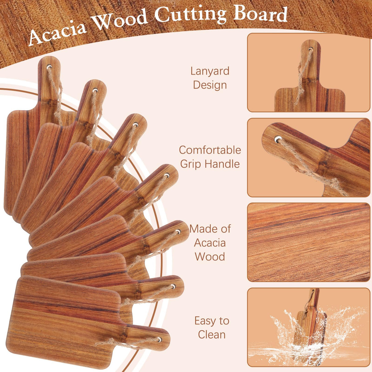 Geetery 12 Sets Acacia Wood Cutting Board with Knife Kitchen Chopping Boards with Handle Engraving Serving Board Charcuterie Boards with Gift Boxes, Cards for Wedding Mother's Day Housewarming Gift Geetery