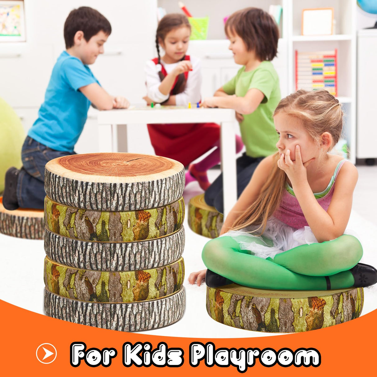 12 Pcs Flexible Seating Floor Sitting Cushion for Classroom Soft Tree Stump Stool Set 3D Digital Print Soft Round Throw Pillow Decorative Wood Slice Floor Cushion for Classroom Kids Couch Chair Home Tatuo