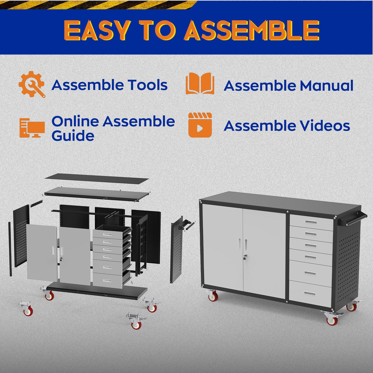 Eltean 55" W Rolling Workbench with 6 Drawers and Storage Cabinet,1000 LB Capacity Heavy Duty Work Bench with Pegboard and Adjustable Shelf,Garage Workbench with Wheels for Repair Shop/Workshop Eltean