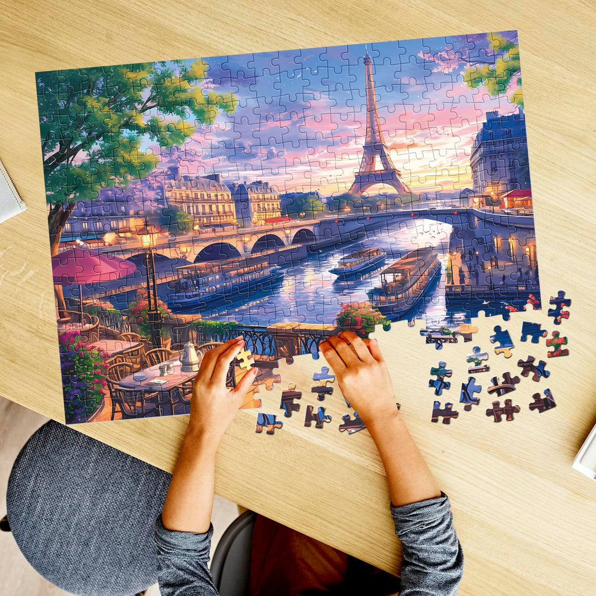 300 Piece Puzzle for Adults-Blooming Paris | Recycled Cardboar Jigsaw Puzzles 300 Pieces | Challenging Family Activity Great Gift Idea for Family Friends | Difficult Puzzles Size 20.5X 15 inches Edsjegn