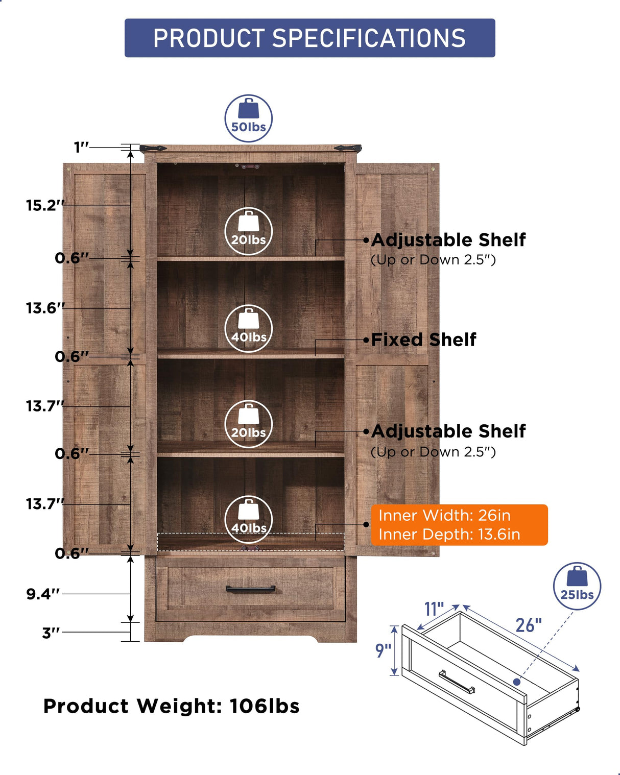 Farmhouse Kitchen Pantry Cabinet - 72" Tall Wood Kitchen Storage Cabinets with Adjustable Shelves & 2 Barn Doors & Drawer, Versatile Storage for Dining Room, Bathroom, Utility Room, Light Brown JXQTLINGMU