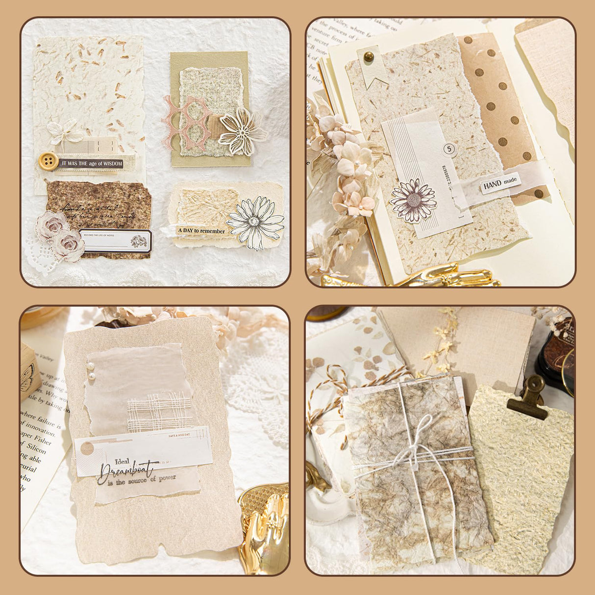 168Pcs Scrapbook Supplies Kit - Textured & Rice Paper for Scrapbooking, Junk Journals, Decoupage, Card Making & Mixed Media Collage NPCSWXQ