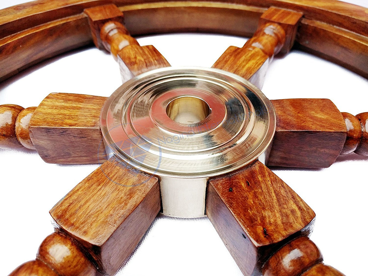 Nagina International Natural Wood Premium Pirate's Boat Ship Wheel (16 Inches) Nagina International