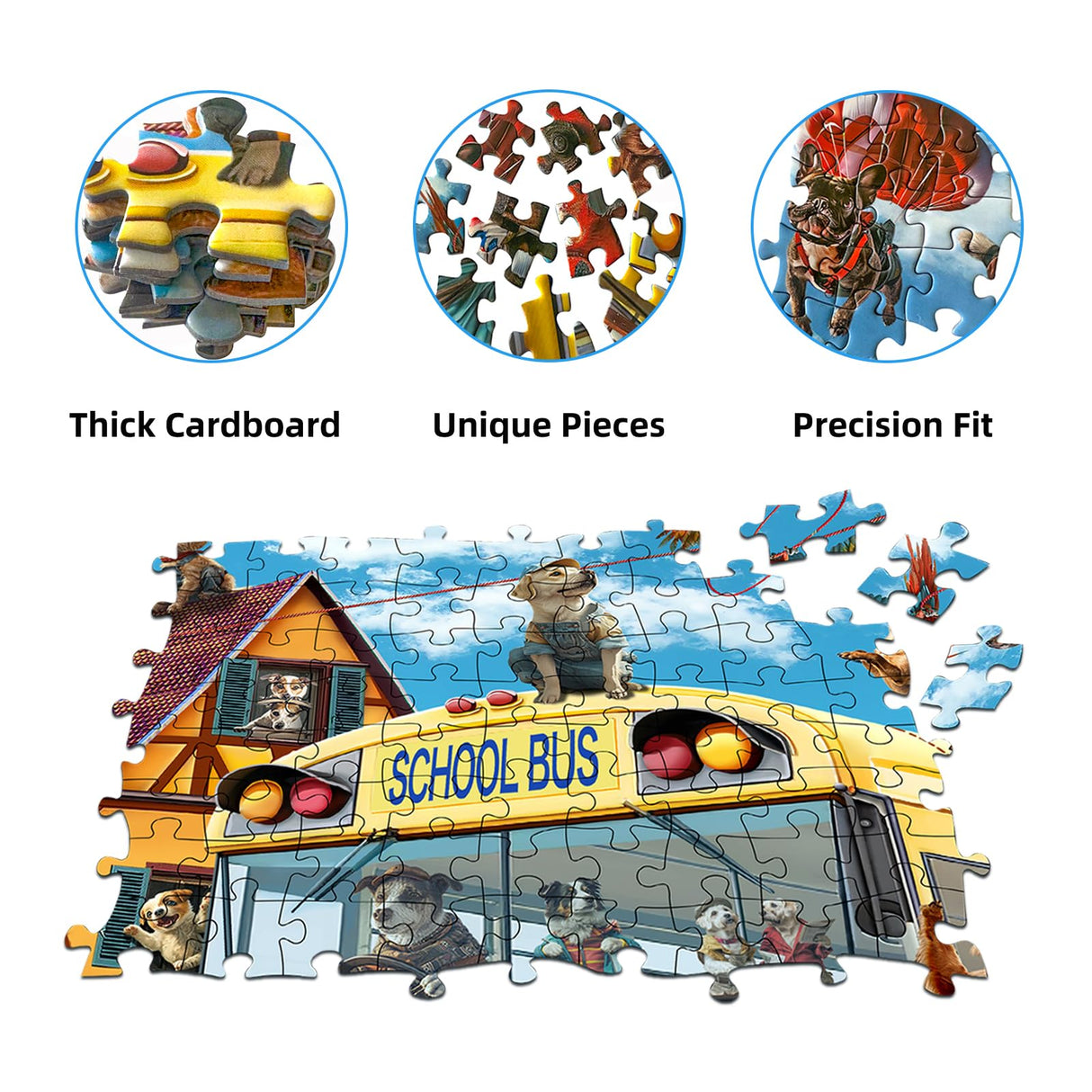 JOYZEXY Puzzles for Adults 500 Pieces, Pet School Bus 500 Piece Puzzle Family Game Funny Dog Jigsaw Puzzles JOYZEXY