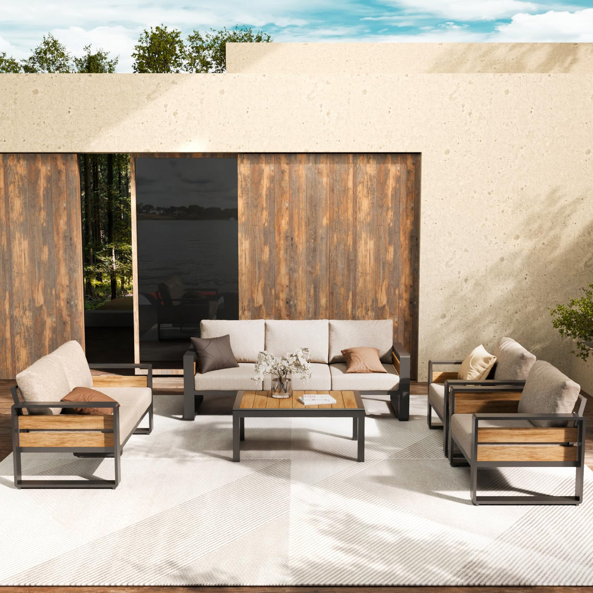 ZANDOR Outdoor Aluminum Patio Furniture - 1 Pcs 3-Seat, All-Weather Metal Modern Outside Sofa with Washable Thick Cushion for Garden/Backyard/Porch, Grey ZANDOR