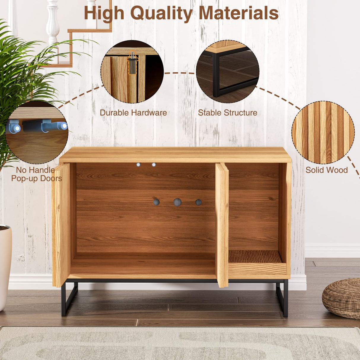 FiveWillowise Litter Box Enclosure, Modern Fluted Hidden Litter Box Furniture,Cat Litter Box Enclosure with Scratching Mat,Cat House Side End Table,Natural FiveWillowise