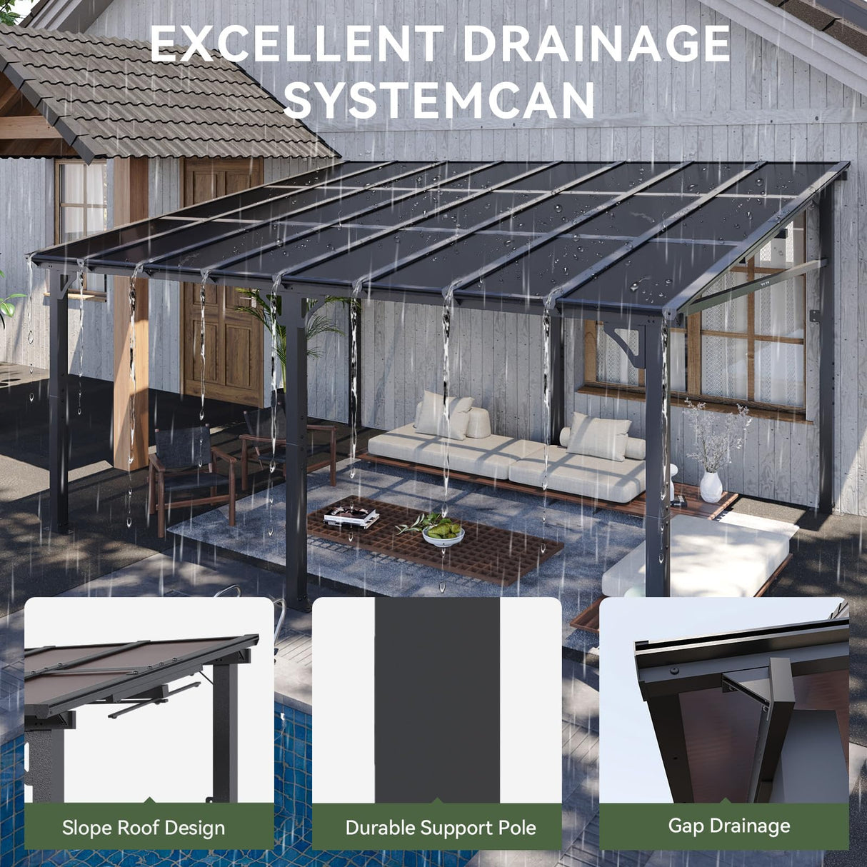 Aoxun 12' x 16' Gazebo for Patio, Wall-Mounted Lean to Gazebo Pergola with Roof, Hard Top Heavy Duty Awnings for Backyard, Decks and More Aoxun