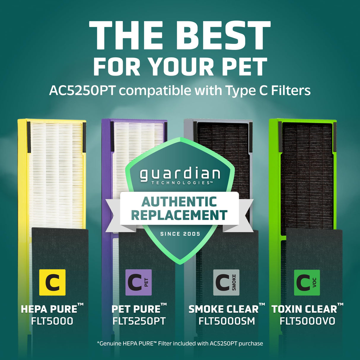 GermGuardian 5-In-1 HEPA Air Purifier for Home, Large Rooms Up To 915 Sq. Ft. with HEPA Pet Air Filter, UV-C Light & Odor Reduction, AC5250PT, 28" Tower, Black GermGuardian
