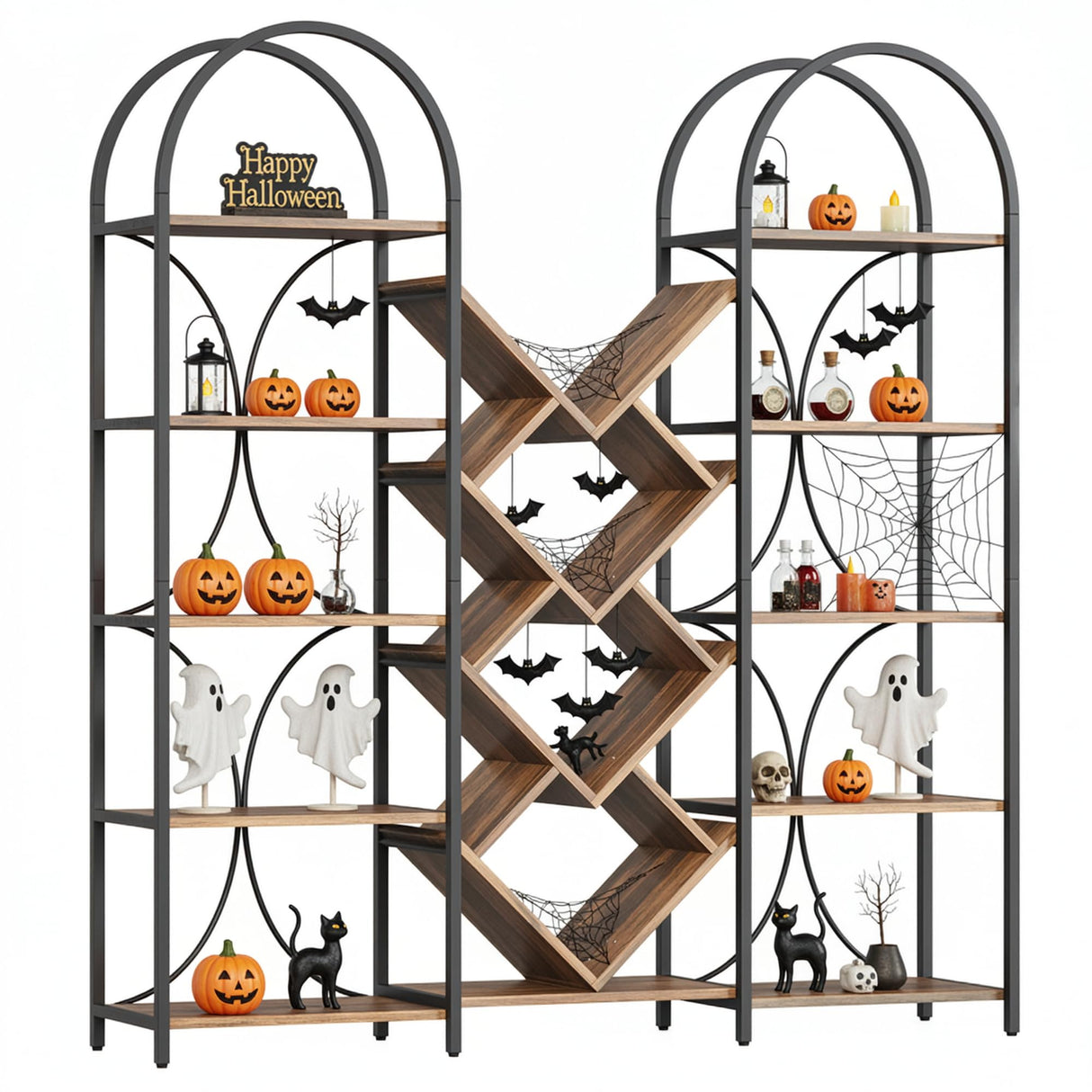 LIKEMET Triple 5 Tier Bookshelf, Bookcase with 18 Open Display Shelves, Wide Tree Bookshelf Metal Frame Tall Book Case for Living Room Home Office Rustic Brown LIKEMET