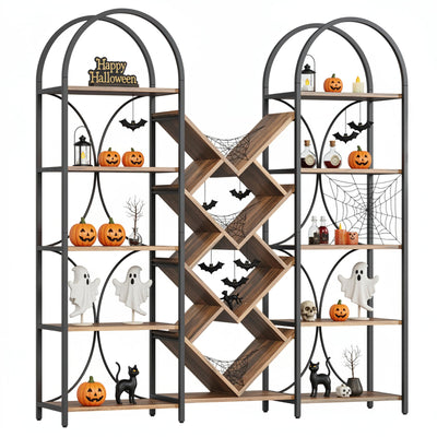 LIKEMET Triple 5 Tier Bookshelf, Bookcase with 18 Open Display Shelves, Wide Tree Bookshelf Metal Frame Tall Book Case for Living Room Home Office Rustic Brown