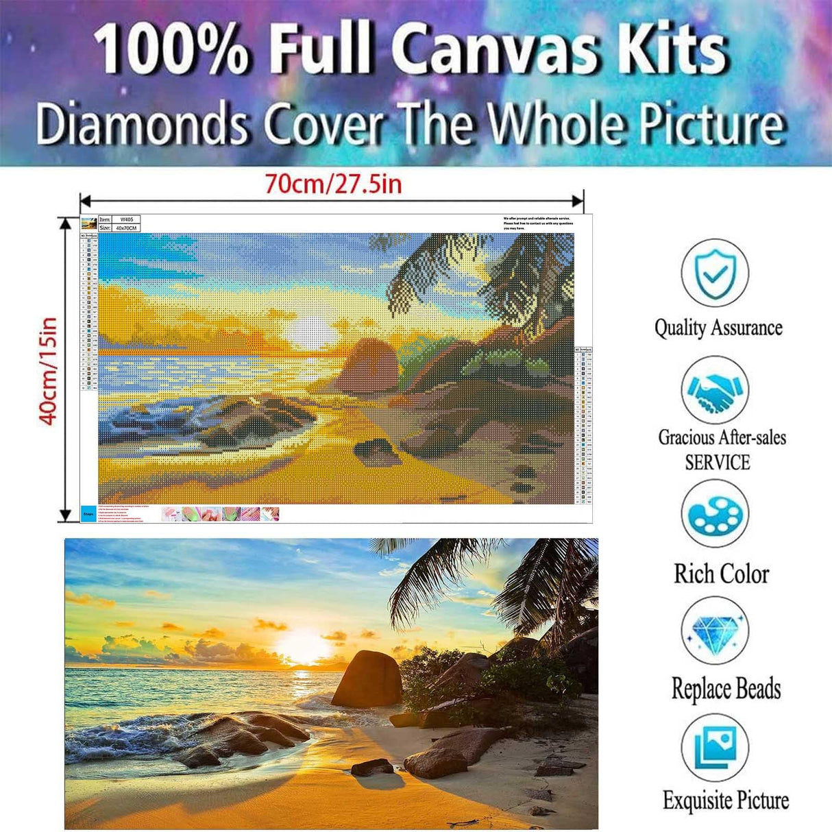 Diamond Painting Kits for Adults,Large Sunset Ocean Beach Diamond Art Painting for Beginners, Diamond Round 5D Full Drill Paint with Diamonds Pictures Gem Art Painting Kits DIY Crafts Kits 28X16in OFRKE