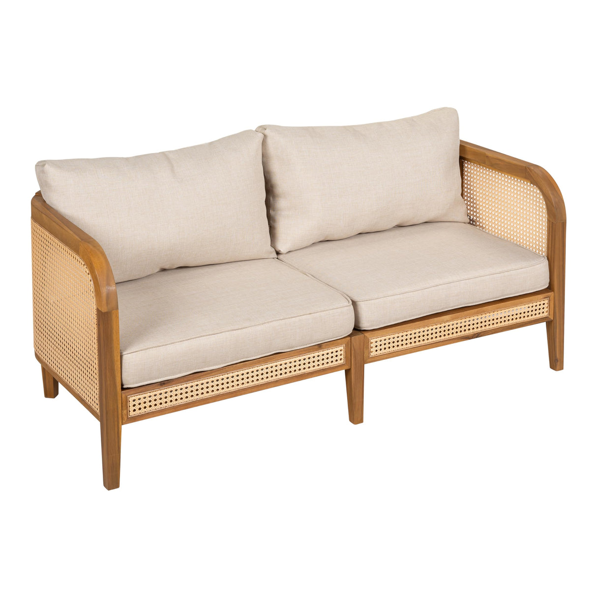Christopher Knight Home Tilden Acacia Wood Outdoor Loveseat, 2-Seater Patio Furniture Sofa with Wicker Accent, Wooden Patio Sofa Couch with Armrest+Cushions, Comfy Lounging/Reading Chair, Teak+Beige Christopher Knight Home
