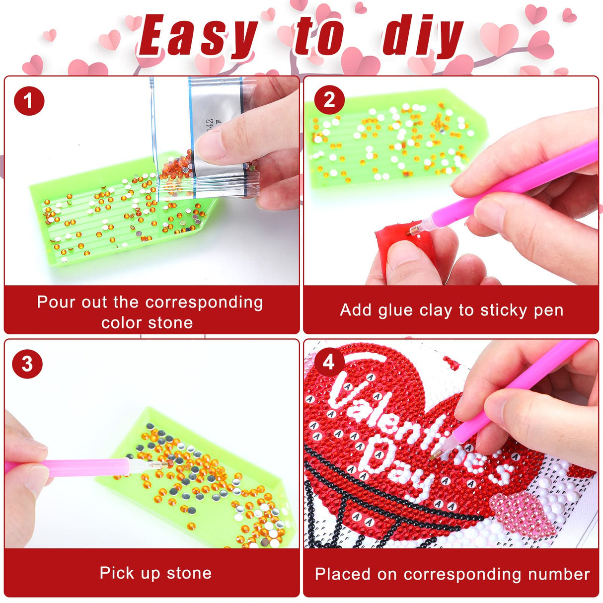 9 Pcs Christmas 5D Diamond Painting Kits - Valentine's Day Round Drill 5D Diamond Heart Craft Handmade Square Drill Diamond Painting Art (Heart Style) Charniol