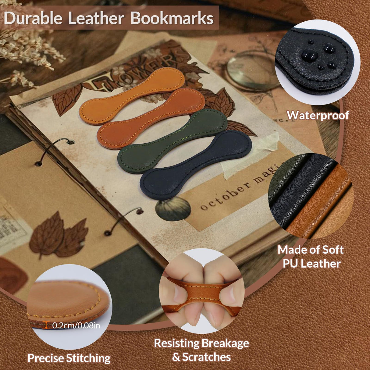 JIXZEN 4 PCS Magnetic Leather Bookmarks for Reading Women, Timeless Magnetic Book Marks for Reading Men, Book Lovers, Teachers with Exquisite Gift Box (Light Brown, Dark Brown, Vintage Green, Black) JIXZEN