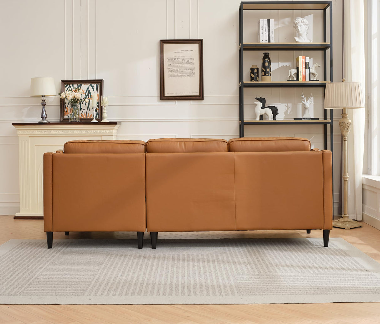 94'' Modern Genuine Leather Upholstered L-Shaped Sofa with Double Layer Curved Armrests and Chaise Lounge for Living Room (Tan, Right-Hand Facing) Familymill