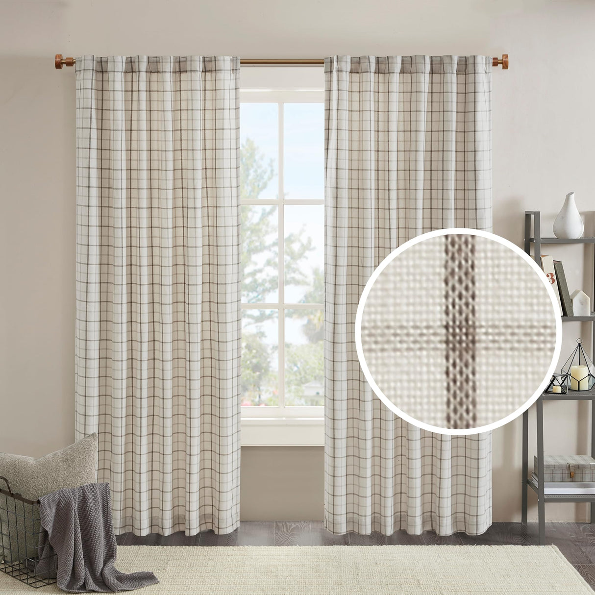 Madison Park Anaheim Cabin Plaid Curtain Window, Thermal Insulated Fleece Lining, Living Room Decor Room Darkening Drape for Bedroom, 1-Single Panel Pack, 50" x 84", Rod Pocket, Brown Madison Park