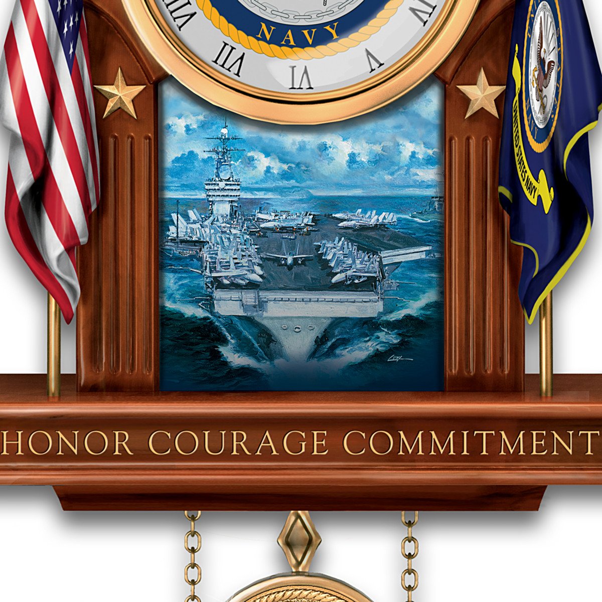 The Bradford Exchange United States Navy Mahogany-Finished Wood Toned Cuckoo Clock The Bradford Exchange