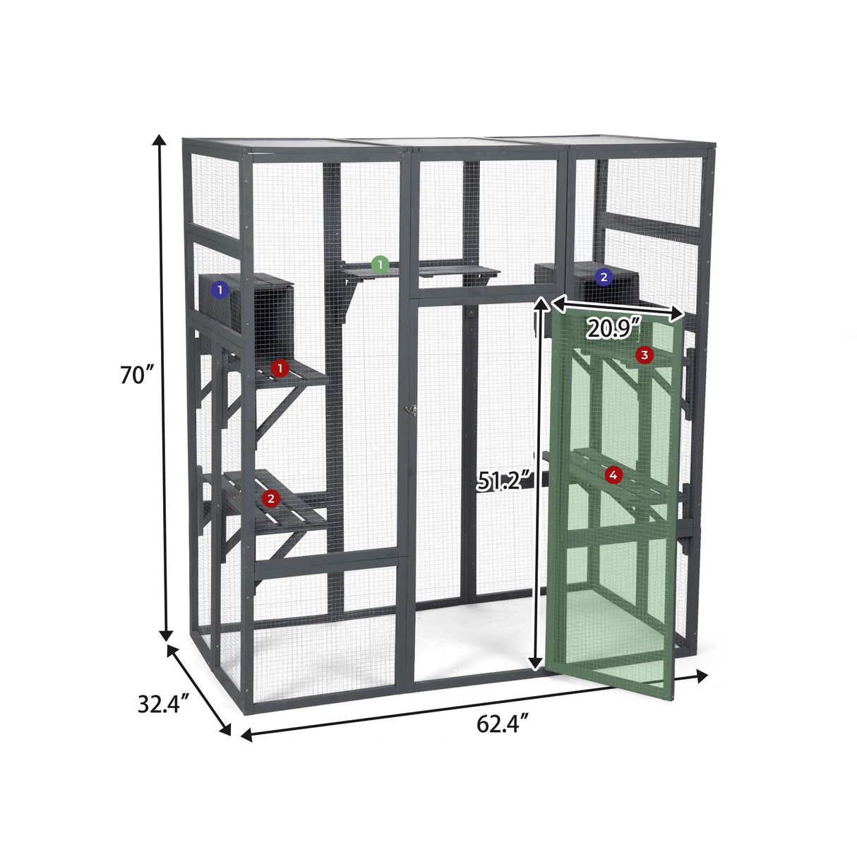COZIWOW 70Inches Large Spacious Wooden Outdoor Cat Catio with Perches and Condos, Cat Cage Enclosure Indoor Kitty Window Kennel with Waterproof Roof, 7 Platforms & 2 Resting Box, UV Resistant (Grey) COZIWOW