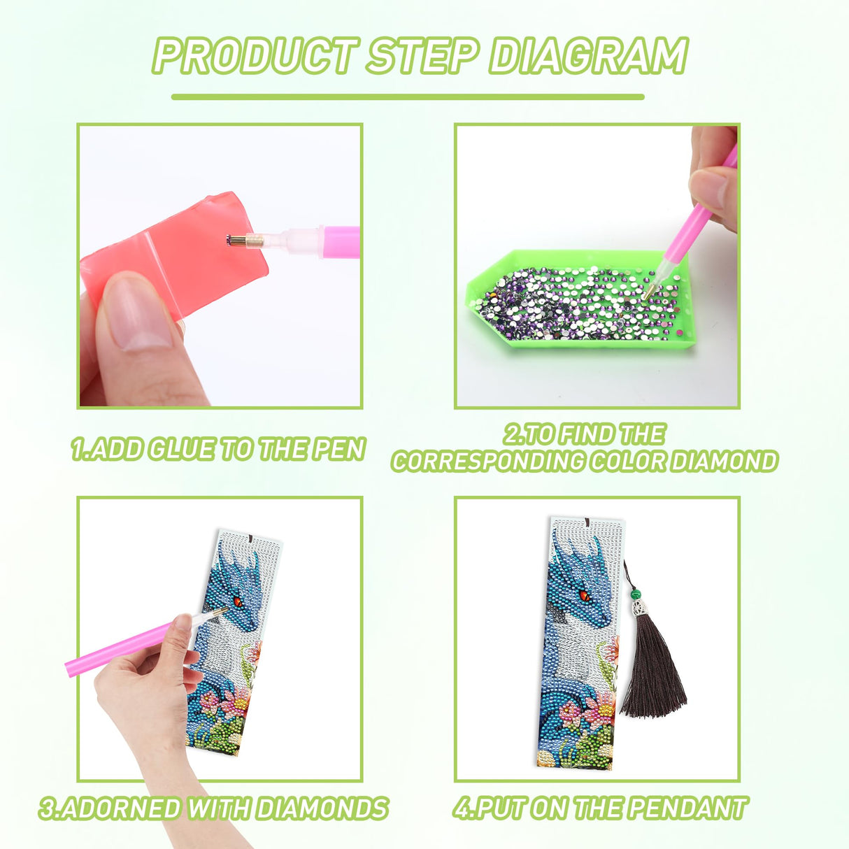 Dragon Diamond Art Bookmarks Kit: 8 Pcs Diamond Painting Bookmark with Tassels, Fantastic Dragon Book Marks for Book Lovers, Gifts for Reading Men DIY Crafts CRASHOT