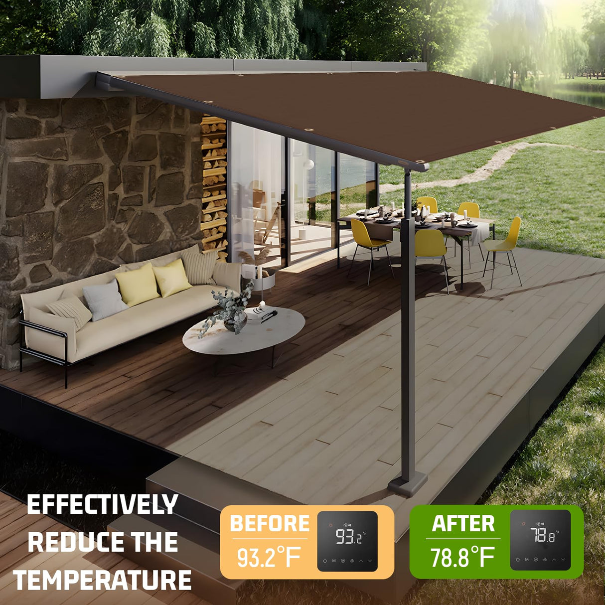 SUNNY GUARD Shade Cloth Custom Size 3x18 FT Sun Shade Screen Fabric Shade Cover Tarp with Grommets for Pergola Backyard Garden, Brown(We Customized) SUNNY GUARD