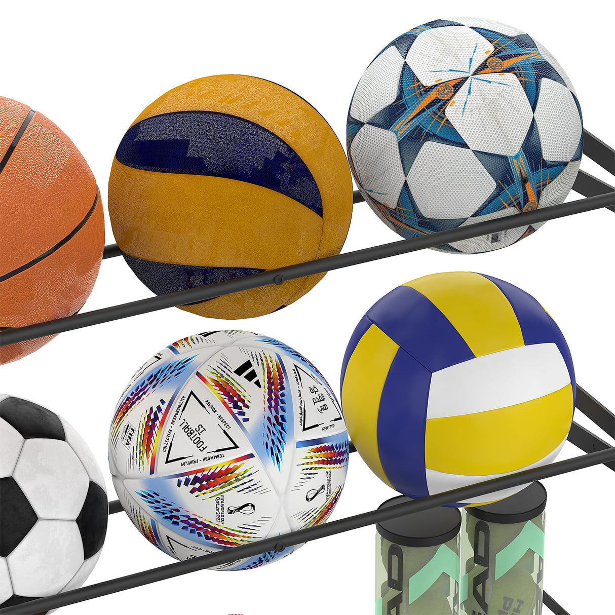 YBING Sports Equipment Organizer with 3 Separate Shelf, Ball Racks for Garage, Garage Sport Equipment Organizer with Hooks,Wall Mount Sports Holder Storage, Black YBING