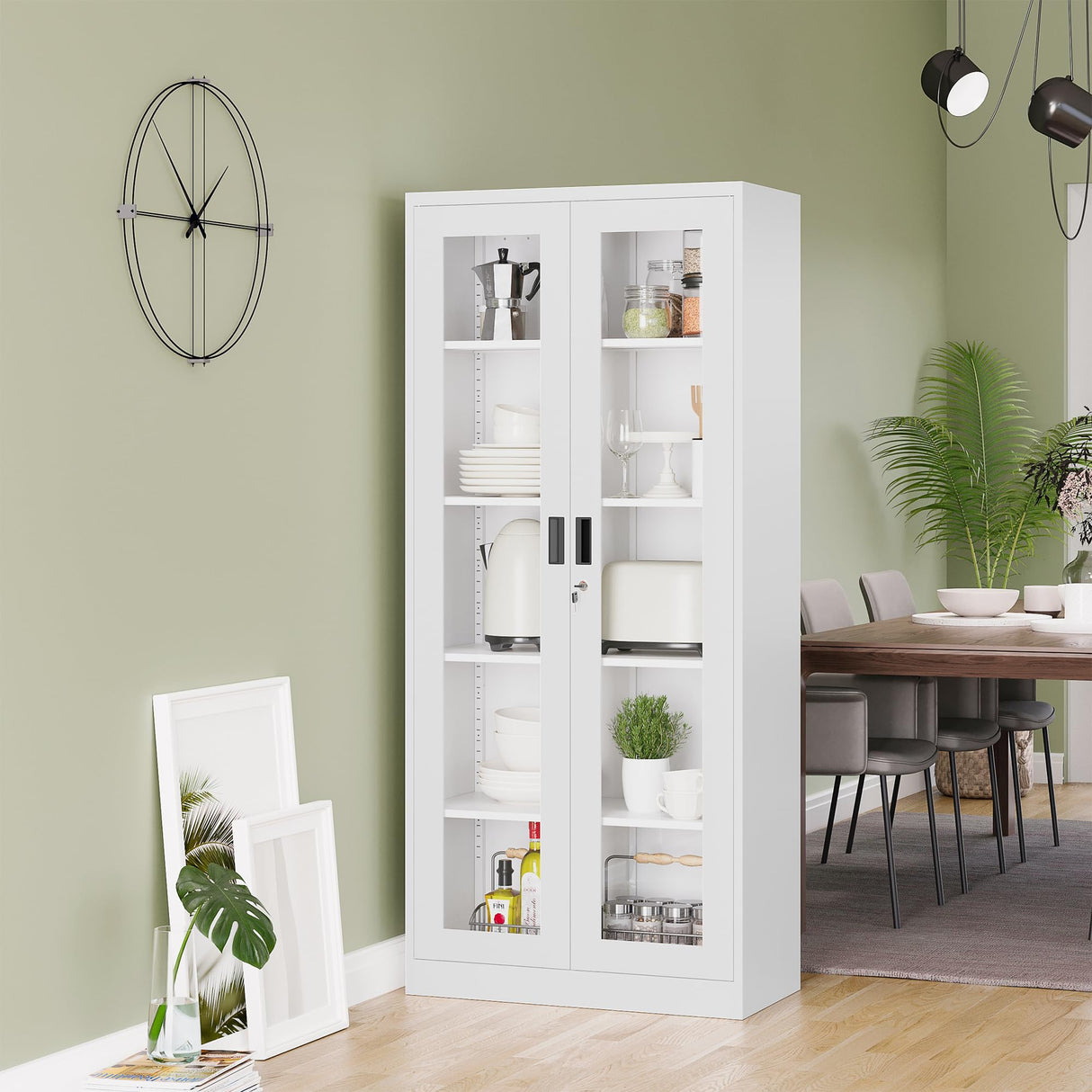 MIIIKO Display Cabinet with Glass Doors, Home Office Cabinet for Collectibles, 71" Tall Locking Metal Storage Cabinet with 4 Adjustable Shelf, Bookcase Display Case White… MIIIKO