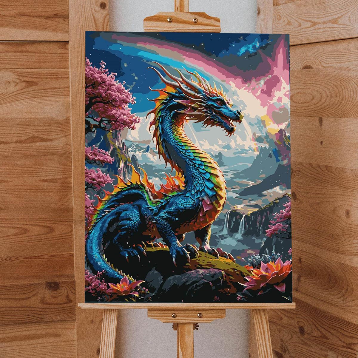 Lovepefe Dragon Paint by Numbers Kit for Adults Beginner with Framed Colourful Dragons Paint by Number Kits Acrylic On Canvas Easy Oil Painting Kit for Gift Home Wall Decor 12x16 Inch Lovepefe
