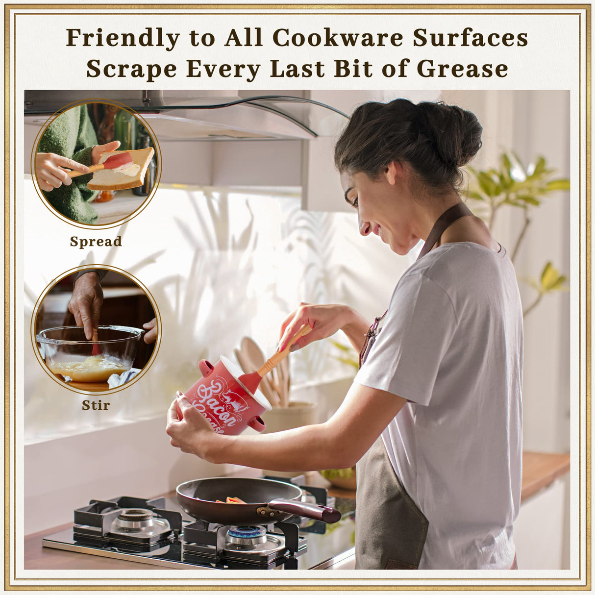 Ayerphalo Bacon Grease Container with Strainer - 46OZ Large Capacity, With Silicone Wooden Spatula, Enamel Bacon Grease Keeper for Bacon Drippings, Farmhouse Red Kitchen Decor, Dishwasher Safe Ayerphalo